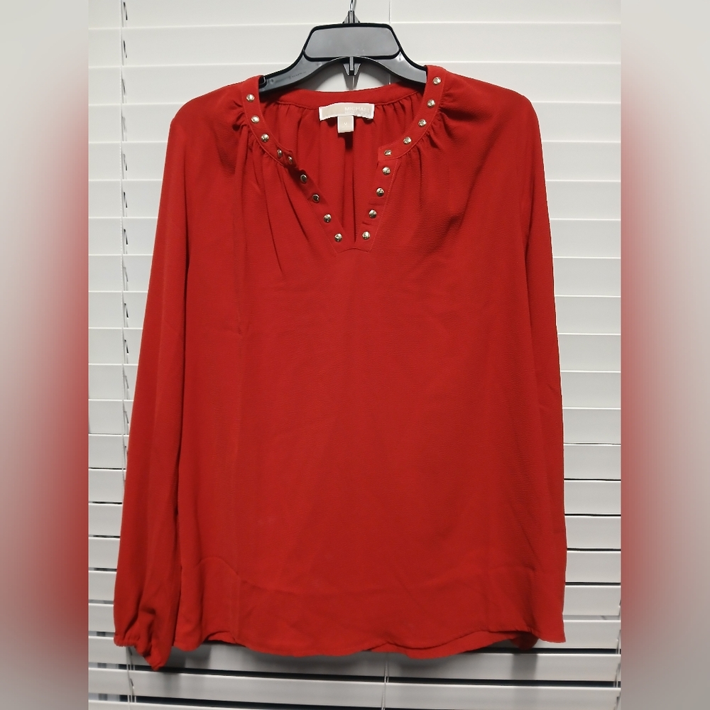 Pre-owned Mickael Kors Sz M Clean Red Women's Top with Studded Detail